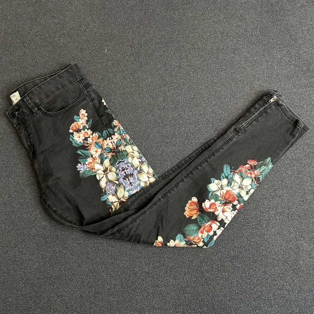Insight Denim Skinny Jeans Women's 6 Black Charcoal Floral Ankle Zip Stretch 28" - Picture 15 of 15